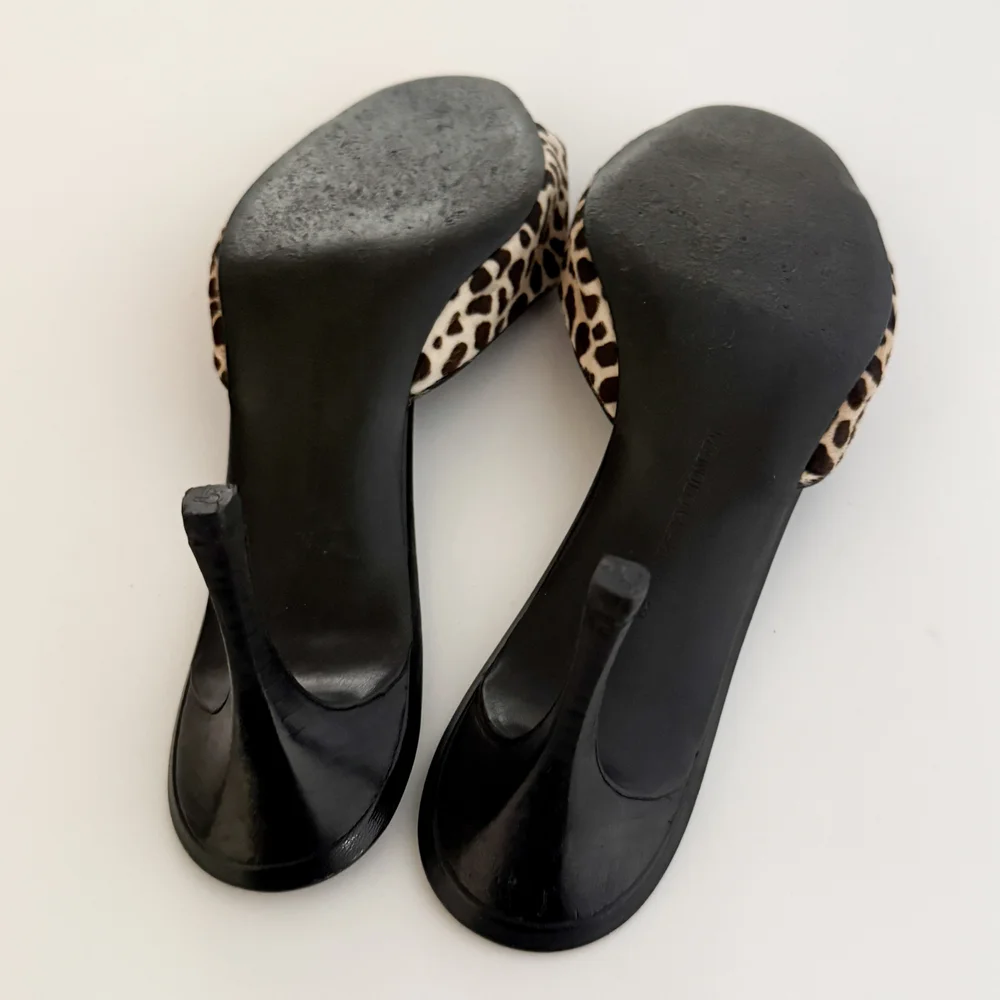 Manolo Blahnik Vintage Cheetah Print Bow Pony Hair Sandal Heels